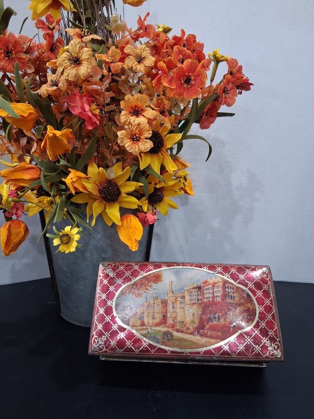 Vintage McVitie & Price Biscuit Tin Haddon Hall Litho Hinged Metal Box Decor